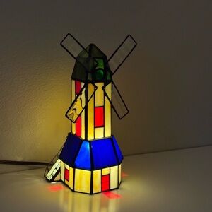 Vintage Stained Glass Windmill Lamp